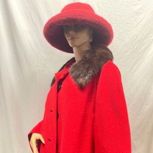 ShiDesigns Red Wool Felted Hat, Hand Knit Hat, Bowler Hat, Brimmed Hat